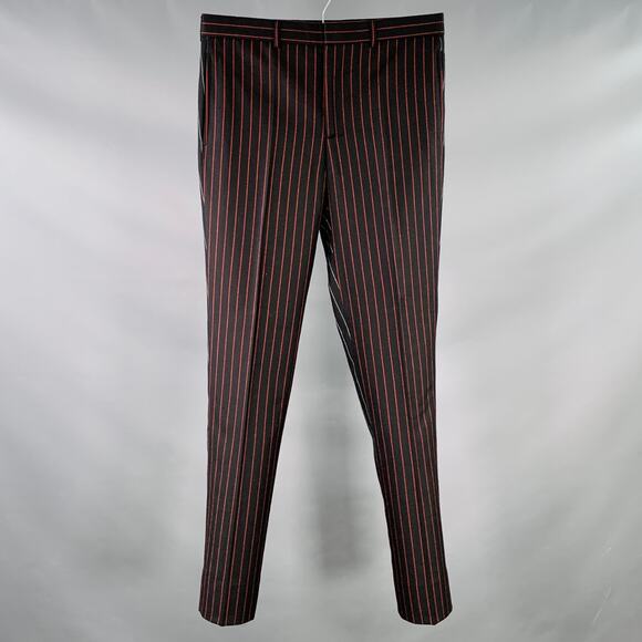 GIVENCHY Size 30 Black Red Grey Stripe Wool Flat Front Dress Pants - Picture 1 of 4